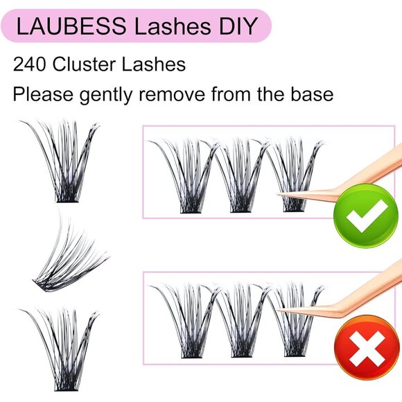 240 pcs DIY Faux Mink Cluster Lashes 40D D Curl Mixed Tray - Elegant Extensions - Picture 3 of 7